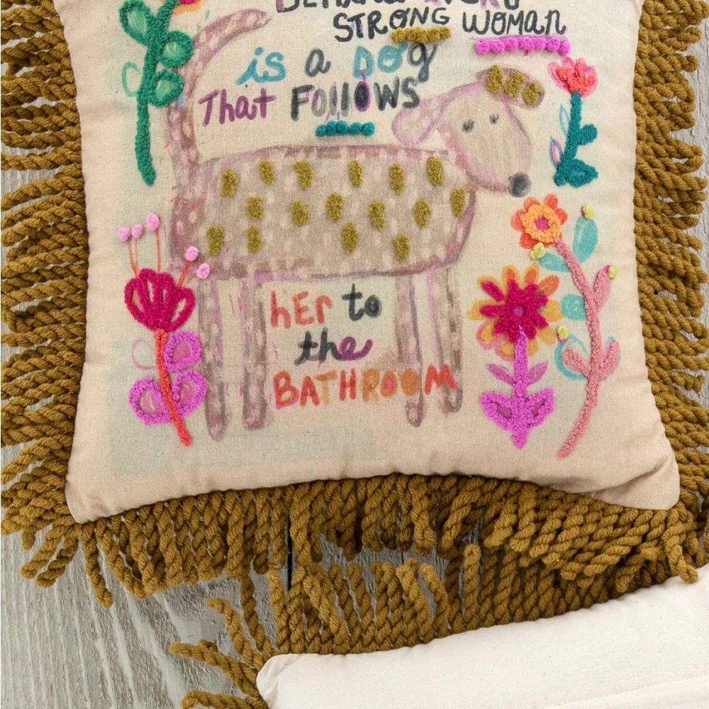 NATURAL LIFE Multicolor Embroidered Pillow with Cream Base